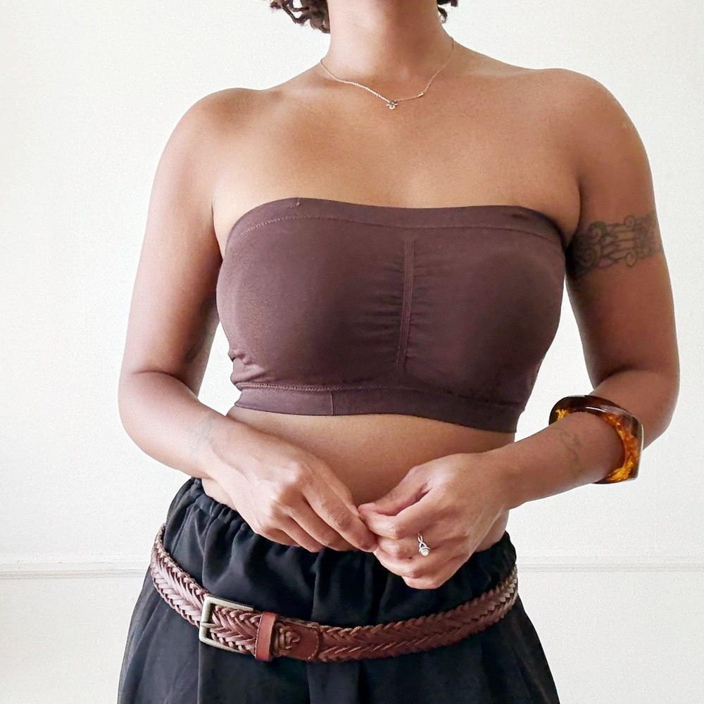 brown strapless bandeau bra